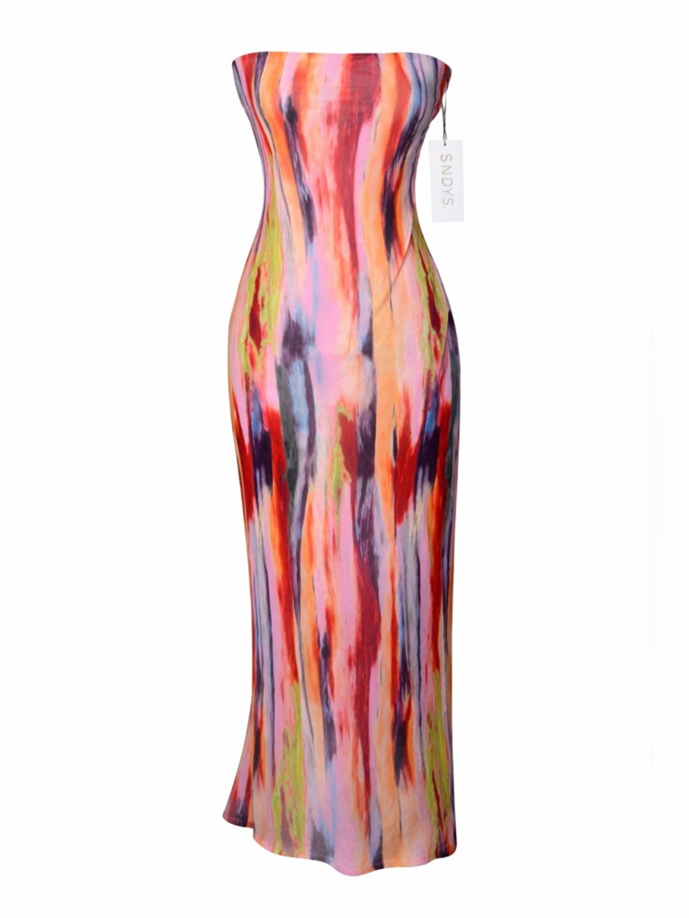 SNDYS Strapless Maxi Dress NWT Abstract Tie Dye Bodycon Y2K- Medium